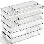 Drawer Organizer, 10 Pack Large Clear Plastic Organizer Bins 5 Sizes, Versatile Bathroom Drawer Trays, Heavy Duty Non‑Slip Drawer Dividers for Makeup, Office & Kitchen Utensils