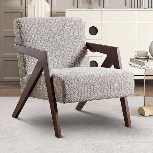 INZOY Mid Century Modern Accent Chair with Wood Frame, Upholstered Reading Armchair with Soft Linen Fabric, Accent Chair for Living Room Bedroom Apartment, Easy Assembly, Mocha - color: Chenille Mocha