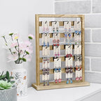 Ikee Design Wooden Jewelry Display Rack with 20 Removable Metal Hooks, Earring Card Display Holder Stand for Earring Cards, Necklaces, Bracelet, Keychain Stand, Oak Color - color: 4) Oak