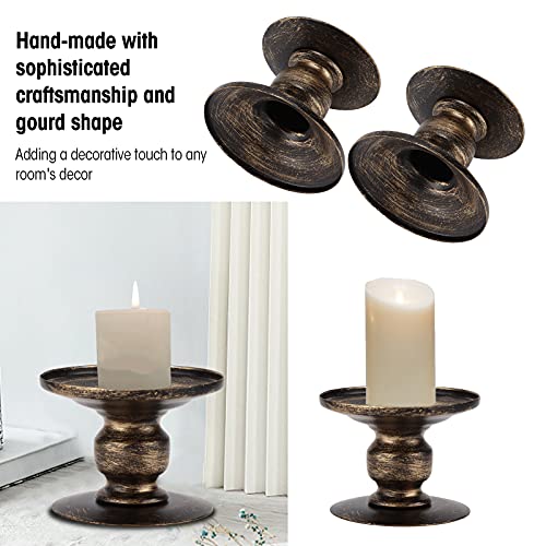 2 Pcs Vintage Pillar Candle Holders, Metal Candleholder Retro Pedestal Pillar Stands Candlestick Holders for Home Decor, Wedding Centerpieces, and Special Occasions