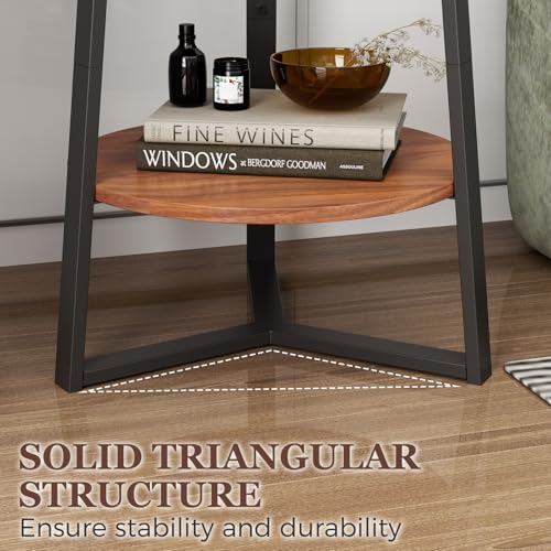 Gadroad Round End Table with Storage Shelf, 2 Tier Farmhouse Side Table Nightstand for Living Room, Bedroom, Wood Tabletop & Black Metal Frame, Brown 15.7 * 15.7 * 23.0inches - color: Brown, style: No Charging Station