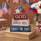 CroBlissful 4 Pcs 4th of July Decorations Patriotic Memorial Day Tabletop Decorations Red White Blue Table Centerpieces Sign for Office Tiered Tray Home Shelf 250th Anniversary(God) - style: God