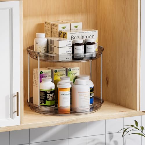 LAMU 2 Pack 2 Tier Lazy Susan Turntable Organizer 9.25'' Rotating Spice Rack Organization for Cabinet, Kitchen, Pantry, Countertop, Bathroom, Vanity, Medicine Cabinet Organizer, Grey - color: Gray, size: 9.25in 2 Pack