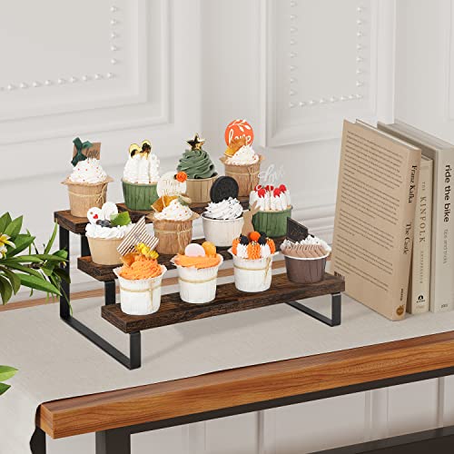 YINMIT Wooden Display Riser Stand, Tiered Perfume and Cologne Organizer Stand, 3 Tier Spice Rack Organizer, Rustic Display Shelf for Candles (3 Tier) - color: 3 Tier,Brown