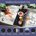 Foldable Bathtub Caddy Tray, Bamboo Bath Tub Tray Table for Tub with Wine Glass Holder Book Phone Tablet Holder with Extending Sides, Adjustable Bathroom Bathtub Free Soap Holder Gift Idea (Black) - color: Black
