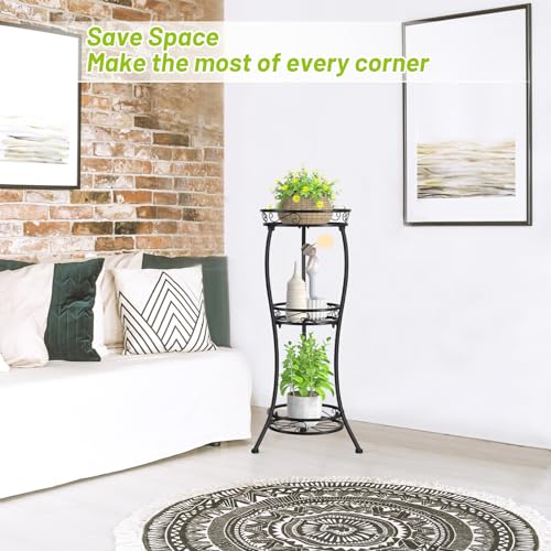 KMOTASUO 3 Tier Tall Metal Plant Stand, 33 Inch Plant Stands Indoor Outdoor, Rustproof Iron Flower Pot Holder Display Rack for Corner Patio Garden Balcony Living Room(Black) - color: Classic Black, size: 3 Tier