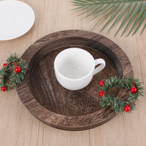 6.5 in Round Rustic Wood Tray for Decor Candle Holder Tray Wooden Serving Trayes for Coffee Table and Home Decor Small Serving Trays for Centerpiece Table Decorations Circle Dining Tables Trays