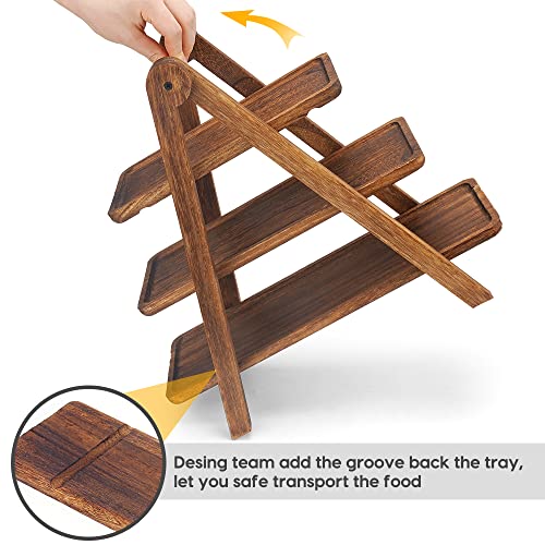 Manspdier Wood 3 Tier Serving Tray Three Tiered Cupcake Stand, Rectangle Serving Platter Wooden Farmhouse Tiered Tray, Party Serving Brown Decorative Tray Decor - color: Brwon, size: 17.2X5.5 Inch