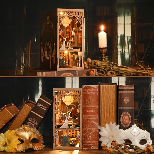 MiniCity DIY Book Nook Kit for Adults, 3D Wooden Puzzle Bookend Bookshelf Insert Decor with LED Light and Dust Cover (Phantom of The Opera) - style: Phantom of The Opera