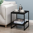 FURINNO Camnus Modern Living 2-Tier End Table, Americano, 15.9 in x 15.75 in x 18 in - color: Americano, size: 2 Tiers, Metal Frame