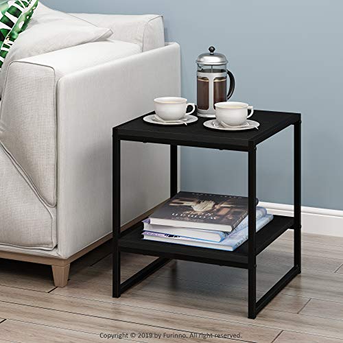 FURINNO Camnus Modern Living 2-Tier End Table, Americano, 15.9 in x 15.75 in x 18 in - color: Americano, size: 2 Tiers, Metal Frame