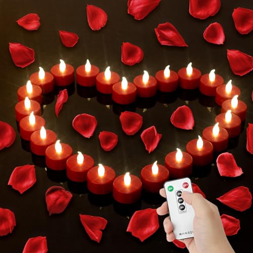 Hanzim Tea Light Candles with Remote Control,Flickering Flameless LED Candle,Long Lasting 400+Hours,Battery Operated with Timer for Home Decoration Seasonal &Festival Celebration(12pcs Red) - color: Remote-Red, size: 12pack