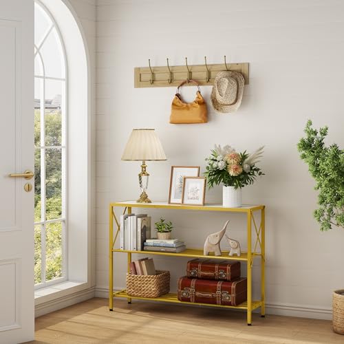 Hoctieon Gold Console Table, 3 Tier Entryway Table, Hallway Table, Narrow Sofa Table with Shelves, Entrance Table for Entryway, Gold and White - color: Gold and White
