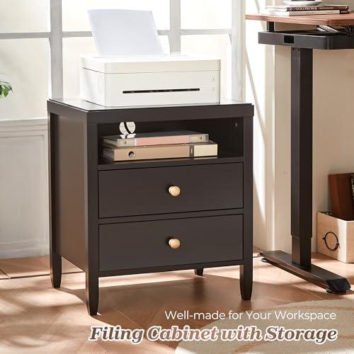 Huuger Black Nightstand Set of 2, Night Stand with Charger Station, Bedside Table with 2 Drawers, Bed Side Tables for Bedroom, Modern Nightstands, Metal Knobs, Painted Surface | with Charger Station, 2 Drawers, Bed Side Tables, for Bedroom, Metal Knobs, P