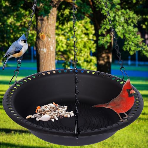 Hanging Bird Feeder Tray with Drainage Holes Fit Most Seed for Outside, Feeding Station (12 inch, Black) - color: Black, size: 12 inch