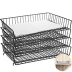 Hicarer 4 Pcs Metal Paper Tray 11 x 17 Inch Iron Wire Grid Desk File Document Letter Tray 11 x 17 Paper Desk Organizer Wide Entry Basket for Office Home (Black)