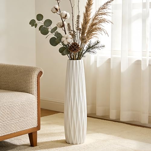White Tall Floor Vase, 28" Ceramic Large Vase, Decorative Flower Vases for Modern Home Decor Living Room Office Bedroom Kitchen Wedding Centerpieces Farmhouse Décor - color: Ten Stripes, size: Height-28 Inch