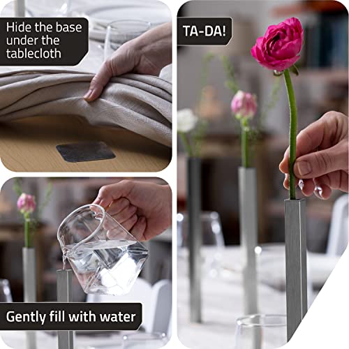 PELEG DESIGN Magnetic Bud Vase Set (Silver) - Unique Home Decor Gift & Modern Table Centerpiece - 5 Aluminum Single Stem Vases - 9.4" Tall Gravity Defying Decor
