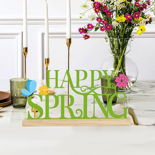 COCHIE Metal Happy Spring Sign, Spring Decorations for Home, Office, Shelf, Mantel, Indoor, Spring Flower Decor, Spring Butterfly Table Top Party Decoration (Spring) - style: Spring