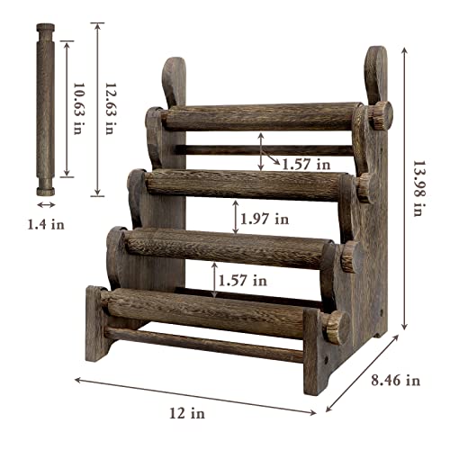 TOPNEW 4 Tier Wooden Bracelet Holder, Scrunchie Bangle Watch Necklace Display Storage Jewelry Holder Stand Display Organizer, Brown - color: 4 Tier Brown