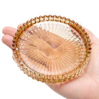 Elsjoy 8 Pack 4 Inch Glass Coasters for Drinks, Amber Tone Modern Clear Coaster Set, Round Crystal Glass Pillar Candle Holder Plates for Table Centerpieces, Home Decor