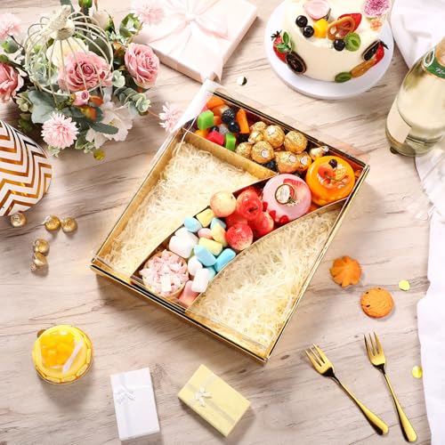 SiliFine 12" Charcuterie Number Shaped Mache with Clear Lid Fillable Sweets Serving Trays Paper Mache Cupcake Candy Box for 2025 Graduation Party Graduation Celebration(Gold,Number 7) - color: Gold, style: Number 7