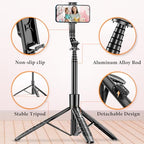 62" Aluminum Alloy Selfie Stick Phone Tripod with Wireless Remote Compatible with iPhone 17 16 15 14 13 pro Xs Max Xr X, Android/Samsung Smartphone Expandable for Travel Selfies Video Recording Vlog - style: Black(61 inch)