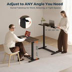 Adjustable Overbed Bedside Table with Wheels, Pneumatic Tilting Desktop Mobile Standing Desk, Rolling Laptop Desk for Bed, Sofa, or Hospital Use, (31.6" W x 15.7" D, Mahogany)