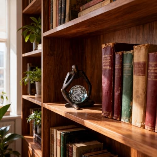 Lucky Crystal Ball Thinker Statue – Abstract Resin Figurine with Bronze Finish, Modern Home & Office Decor Sculpture Symbolizing Luck and Clarity, Artistic Gift for Men & Women