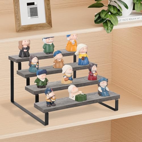 YINMIT Wooden Display Riser Stand, Tiered Perfume and Cologne Organizer Stand, 4 Tier Spice Rack Organizer, Rustic Display Shelf for Candles (4 Tier,Grey) - color: 4 Tier,Grey