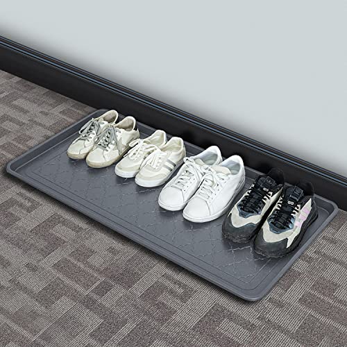 All Weather Boot Tray, Extra Large Size by Trimate -Water Resistant Plastic, Multi-Purpose for Shoes, Pet Feeding Trays, Mudroom Entryway, Garage, Indoor or Outdoor – Extra Large, 40”x20”(Grey) - style: Grey