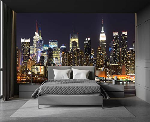 Manhattan Night View Wall Mural, 182" x 122" (8 Panels, Non-Self-Adhesive, Silk Material, Urban Theme) - color: Murals-03, size: 182" x 122"