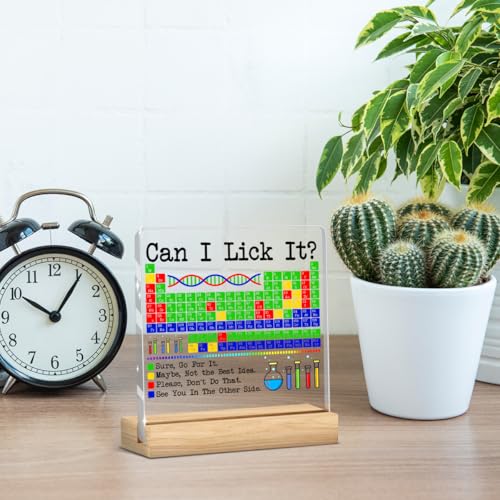 Chemistry Gifts Science Decor Periodic Table of Elements Science Gifts Teacher Desk Decor Can I Lick It Periodic Table Acrylic Humor Gift for Women Men Teacher Friend - color: Can I Lick It
