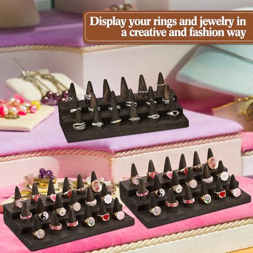 Juexica 4 Pcs Wood Ring Display 18 Fingers Wood Ring Holder Jewelry Finger Display for Selling Wooden Jewelry for Accessories Organizer Show Storage(Gray Black) - color: Gray Black