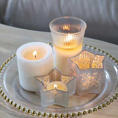 Letine 10pcs Frosted Silver Ribbed Star Candle Cups - Assorted Height Tea Light Candle Holders, Mercury Glass Votives for Wedding, Fall Table Centerpiece& Holiday Decorations (Tall 2.44", Short 1.57") - color: Frosted White, size: 10pcs
