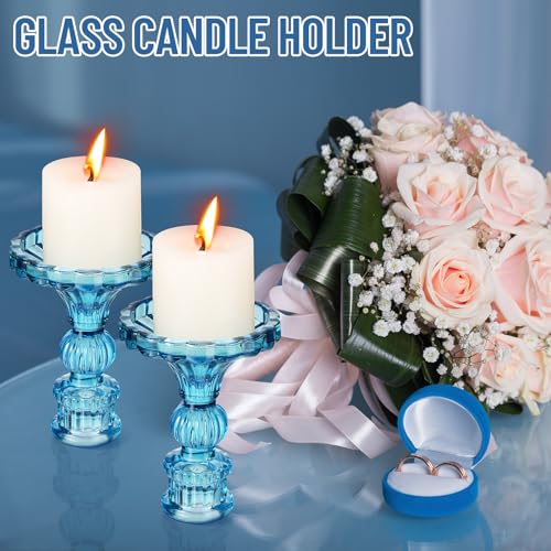 Maxcheck Set of 6 Candlestick Holders Taper Glass Candle Holder Decorative Candle Stand for Wedding Party Table Centerpiece Anniversary Festival Home Decor(Blue) - color: Blue