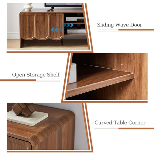 Modern 63" TV Stand, Wood Entertainment Center with Sliding Doors, Media Console for TVs Up to 70", TV Stand for Living Room, Walnut - color: Walnut