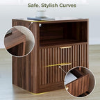 IRONCK Fluted Night Stand Set of 2, Modern Nightstand with Charging Station, Drawers and Open Shelves - Bedside Table Wood Side Table Set for Bedroom (Walnut) - color: Walnut