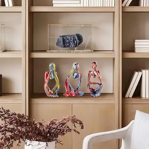 BrownLove 3pcs Hip hop Human Body Abstract Art Decoration, Modern White Art Resin Statue Room Office Shelf Bookcase Decoration - color: Colourful