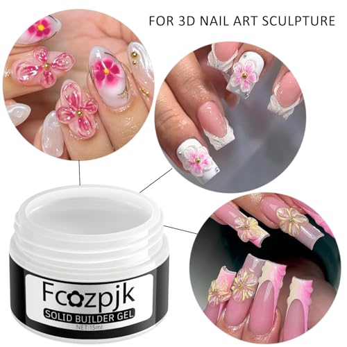 Fcozpjk Solid Builder Gel for Nails, Pearly White & Clear Solid Builder Gel Non-Sticky Hard Gel for Nails with Silicone Carving Pen 3D Sculpting Gel Iridescent Nail Gel Manicure Salon Supplies - color: 01-04