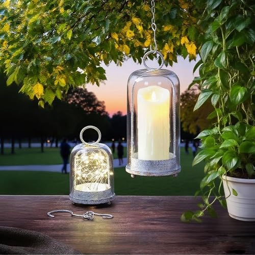6" & 4" Wide Versatile Modern Metal Hurricane Lantern with Handmade Sturdy Glass Dome in Vintage White for Pillar Candle & Plants, Industrial, Farmhouse, Shabby Chic - color: White Shabby, size: 4"x7.5" & 6.3"x11.2"