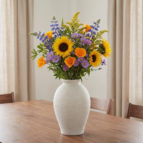 Ceramic Flower Vase for Home Decor, Rustic Farmhouse Vintage Retro Large Vase for Living Room, Kitchen, Bedroom, Decoration for House, Bookshelf, Dining Table, Office, Gift(9.3 inch) - color: Off White-9.3"
