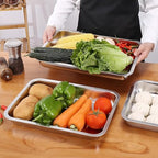 Breading Trays Set of 3 Stainless Steel Breading Pans for Dredging Chicken Breasts and Marinating Meat, Food Prep Serving Trays (12.4" x 8.5" x 1.9") - size: 12.4" x 8.5" x 1.9"