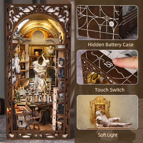 MiniCity Book Nook Kit, DIY Miniature Dollhouse Kit 3D Puzzles for Adults Tiny House Mini Home Craft Bookshelf Nook Puzzle Book Decor Gifts for Teenagers Book Lovers (Bernini's Workshop) - style: Bernini's Workshop