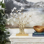 Deco 79 Metal Tree Decorative Sculpture Metallic Home Decor Statue with White Leaves, Accent Figurine 23" x 3" x 24", Gold