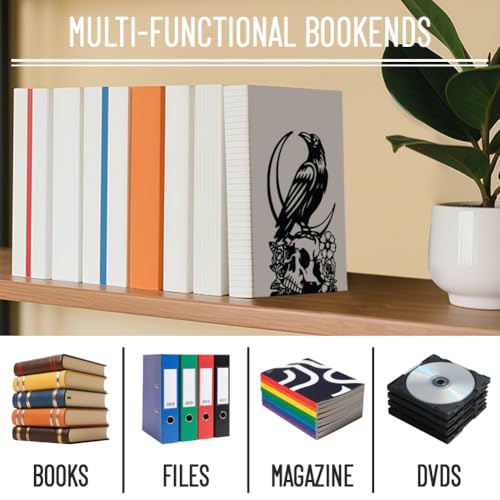 WADORN 1 Pair Raven Metal Decorative Bookend for Shelves, Heavy Duty Book Ends Modern Bird Non-Skid Books Holder Stand Black Book Support Stoppers for Desk Bookshelf Office Home, 5.3x4.3x7.8 Inches - color: Raven