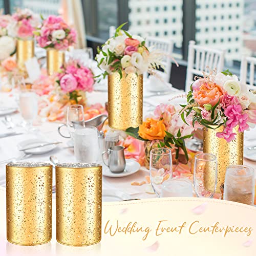 Sunnyray 12 Pcs Gold Cylinder Vases for Centerpieces, 6 Inch Speckled Flower Vase Wedding Decorations, Mercury Glass Votive Candle Holders, Decorative Gold Wedding Centerpieces for Tables