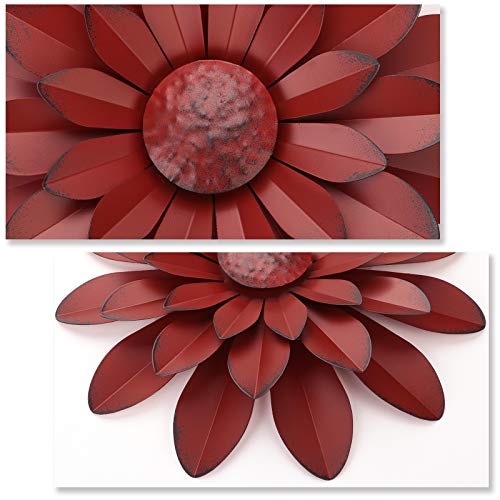 EASICUTI Coral Multiple Layer Metal Flower Wall Art Decor Hanging For Indoor Outdoor Home Bathroom Kitchen Dining Room Bedroom Living Room Farmhouse Or Wall Sculptures 12 Inch - color: Coral