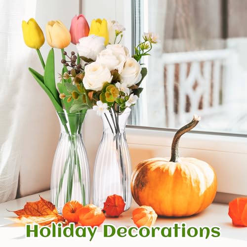 Mumufy 24 Pcs Plastic Bud Vases Bulk Small Clear Container for Flowers Height Shatterproof Bud Vase for Centerpieces Wedding Home Table Decorations Formal Dinners(2.64 x 6.69 Inch) - size: 2.64 x 6.69 Inch