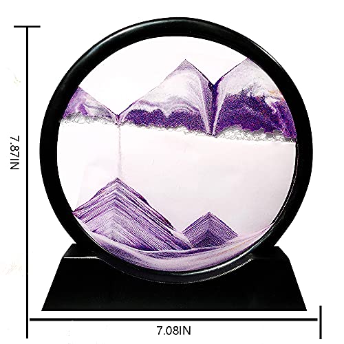 Muyan Moving Sand Art Picture Sandscapes in Motion Round Glass 3D Deep Sea Sand Art for Adult Kid Large Desktop Art Toys (Purple, 7 Inch) - color: Purple, size: 7 Inch